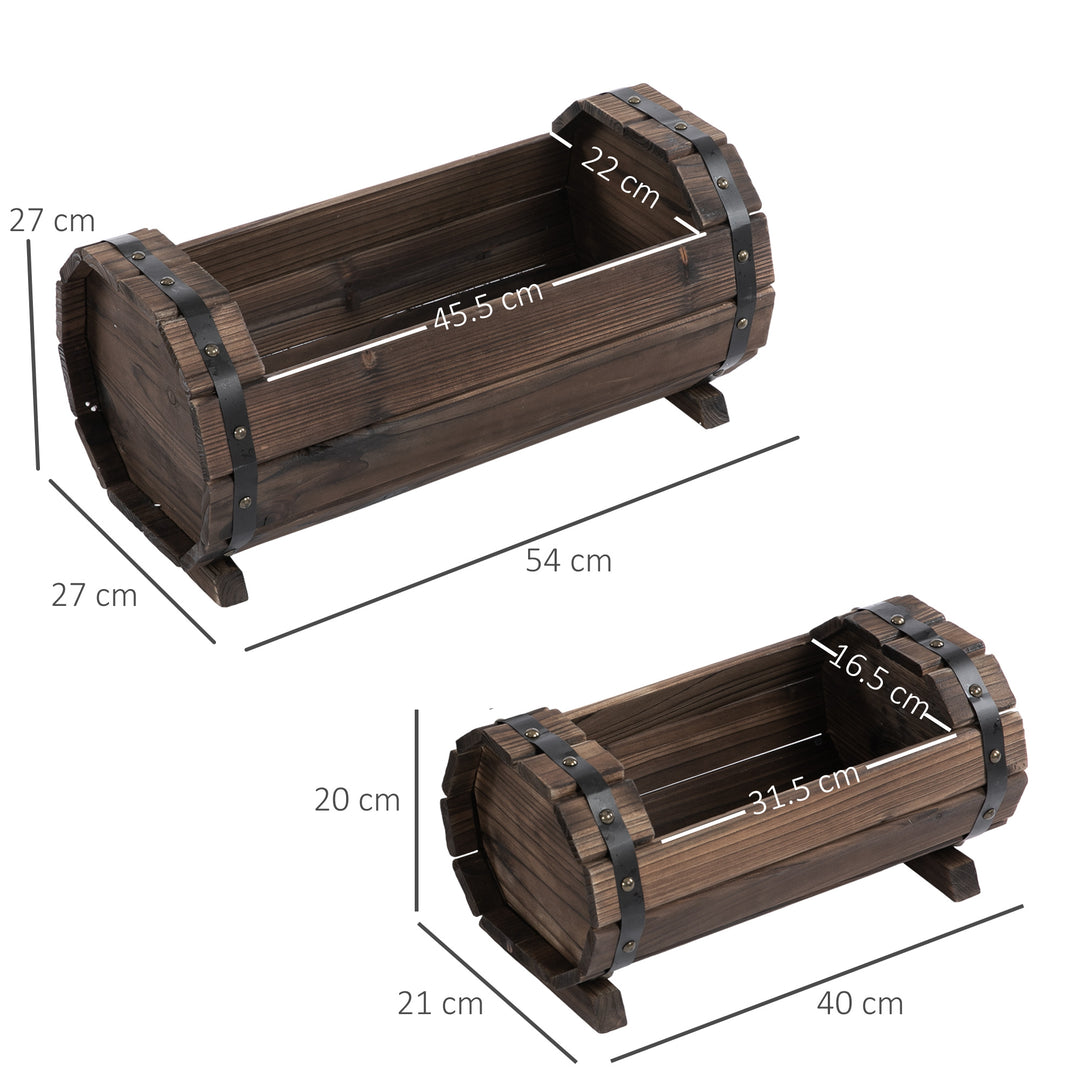 Outsunny Set of 2 Wooden Planter Boxes, Durable Outdoor & Indoor Flower Beds, Carbonized Wood Finish