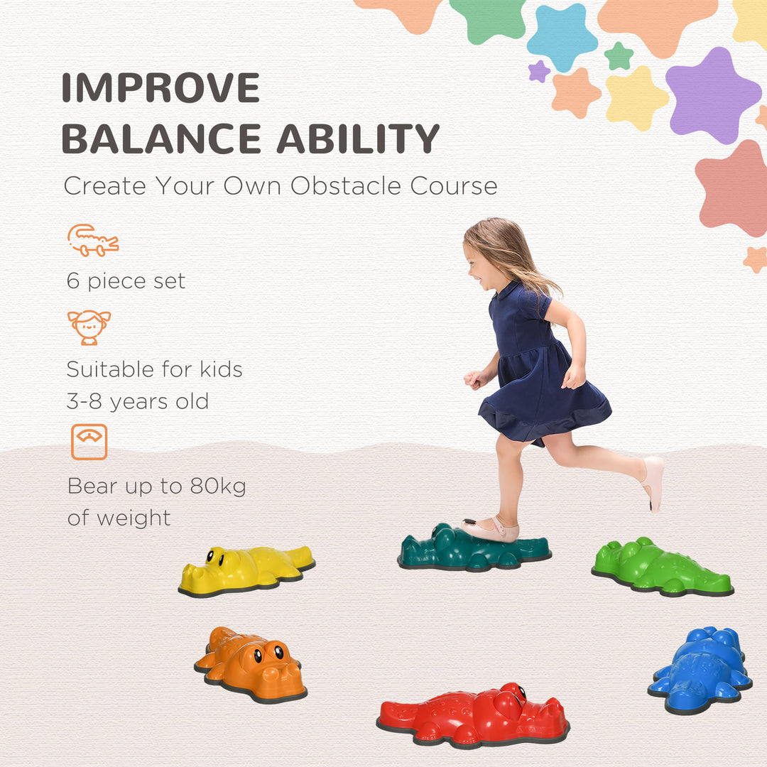 ZONEKIZ 6PCs Kids Stepping Stones, Crocodile-Designed Sensory Toys, with Anti-Slip Edge Balance River Stones | Aosom UK