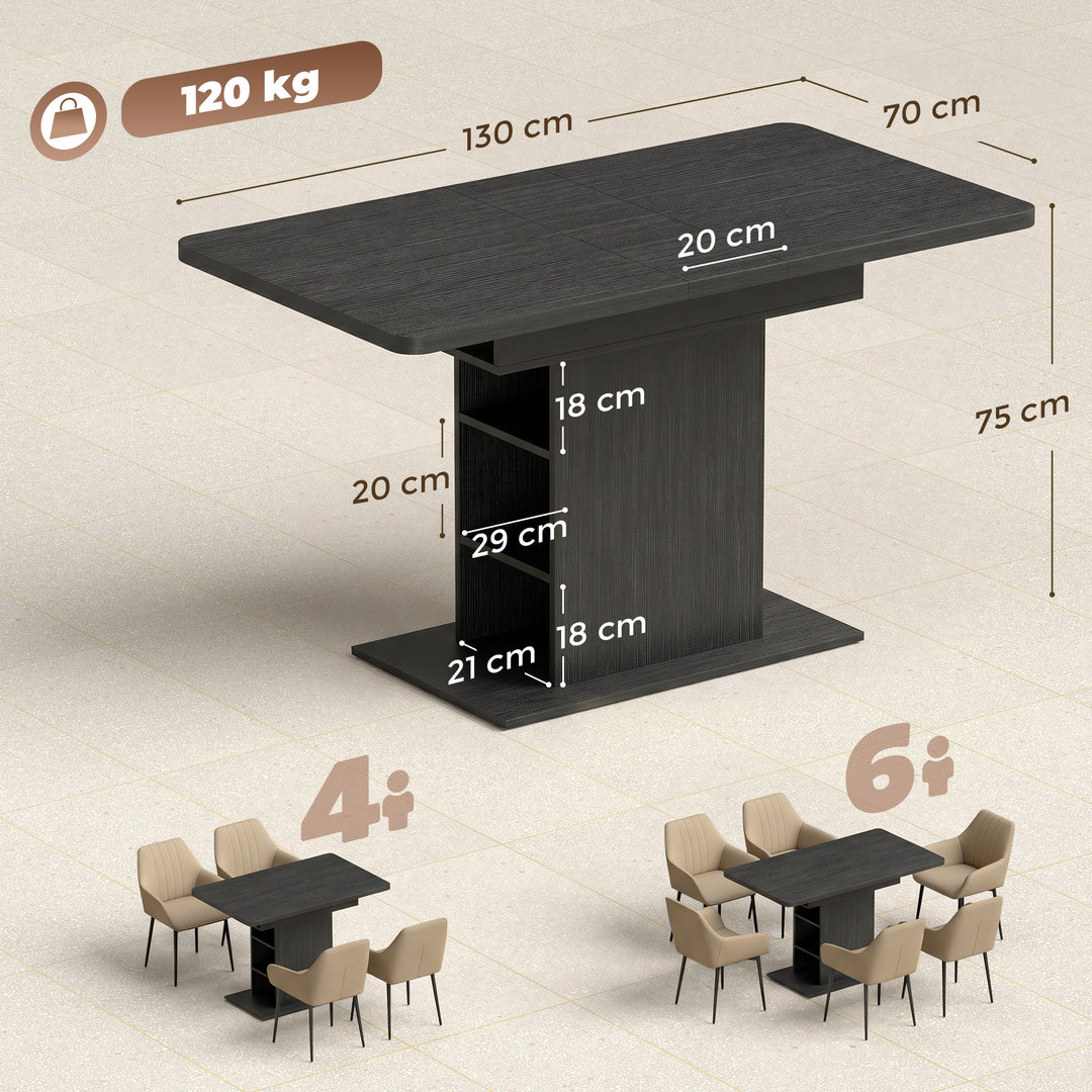 Extendable Dining Table for 4-6 People, 110-130cm Kitchen Table with 6