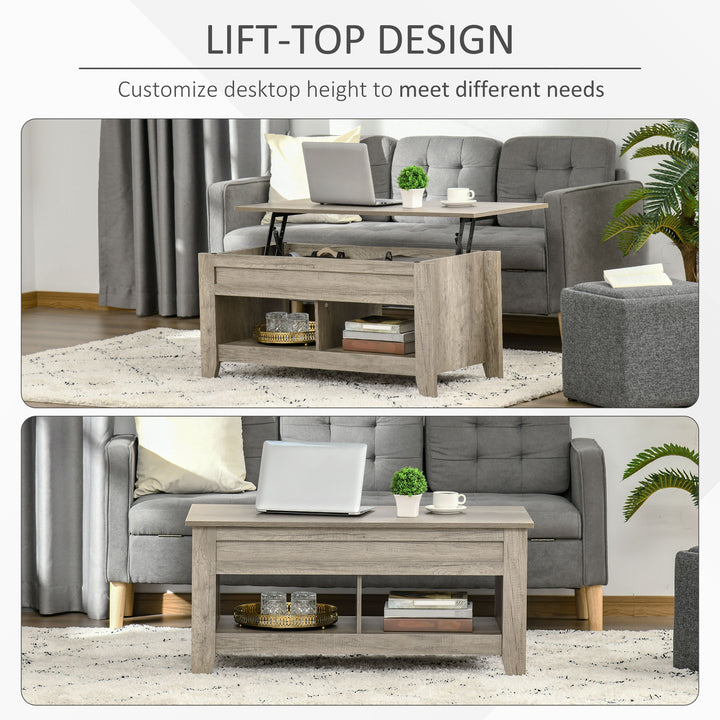 MCL Lift Top Coffee Table w/ Hidden Storage Compartment Open Shelves Lift Tabletop Pop Up Centre Table for Living Room Oak Effect