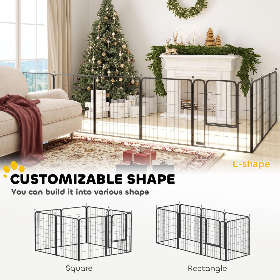 Eight-Panel Dog Playpen with Door, for Large Dogs, Indoors, Outdoors, 100cm Tall, Black