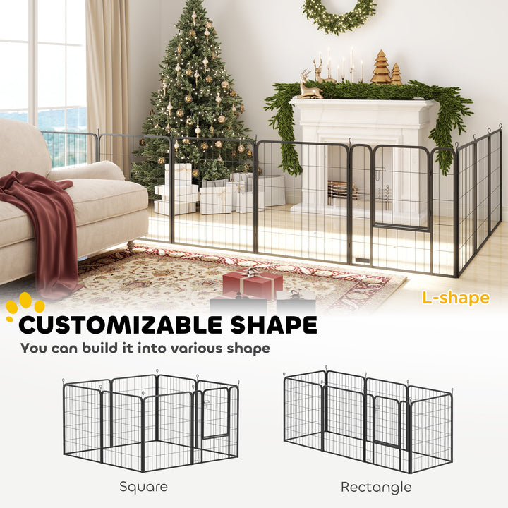 Eight-Panel Dog Playpen with Door, for Large Dogs, Indoors, Outdoors, 100cm Tall, Black