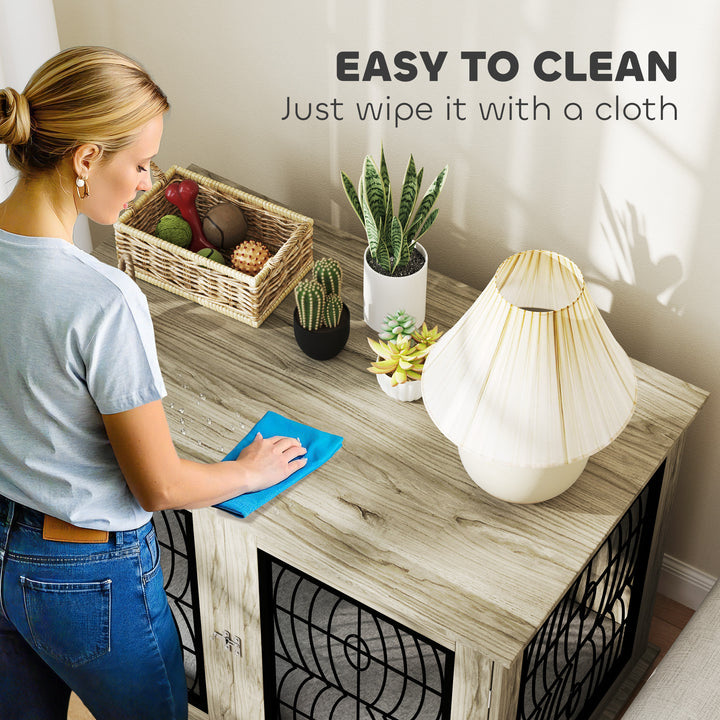 Indoor Dog Crate Furniture End Table with Soft Washable Cushion, Lockable Front Door, for Extra Large Dogs - Grey
