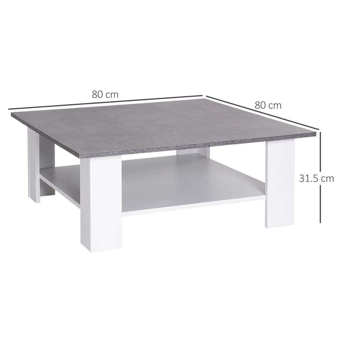 Square Coffee Table, Wooden Coffee Table with Storage, Cocktail Center Tea Table for Home Office, 80W x 80D x 31.5Hcm, Grey and White