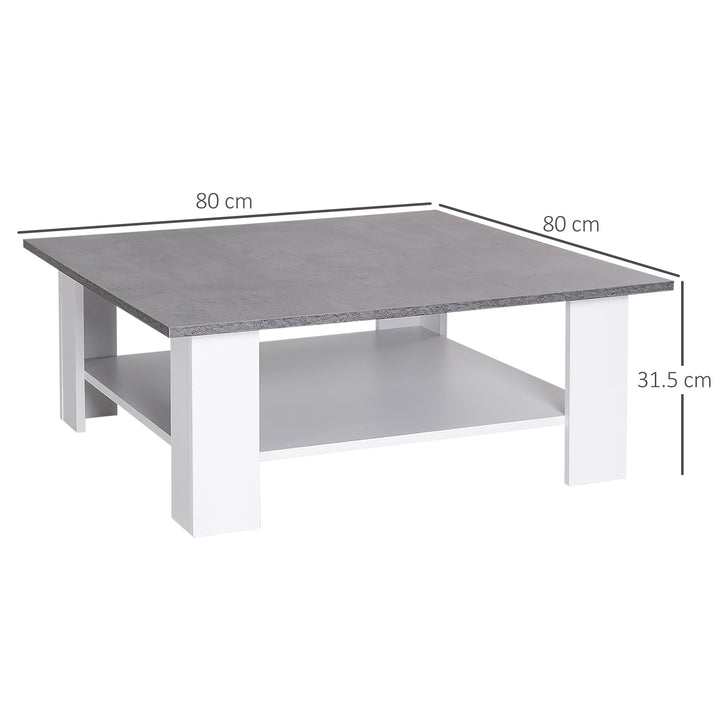 Square Coffee Table, Wooden Coffee Table with Storage, Cocktail Center Tea Table for Home Office, 80W x 80D x 31.5Hcm, Grey and White