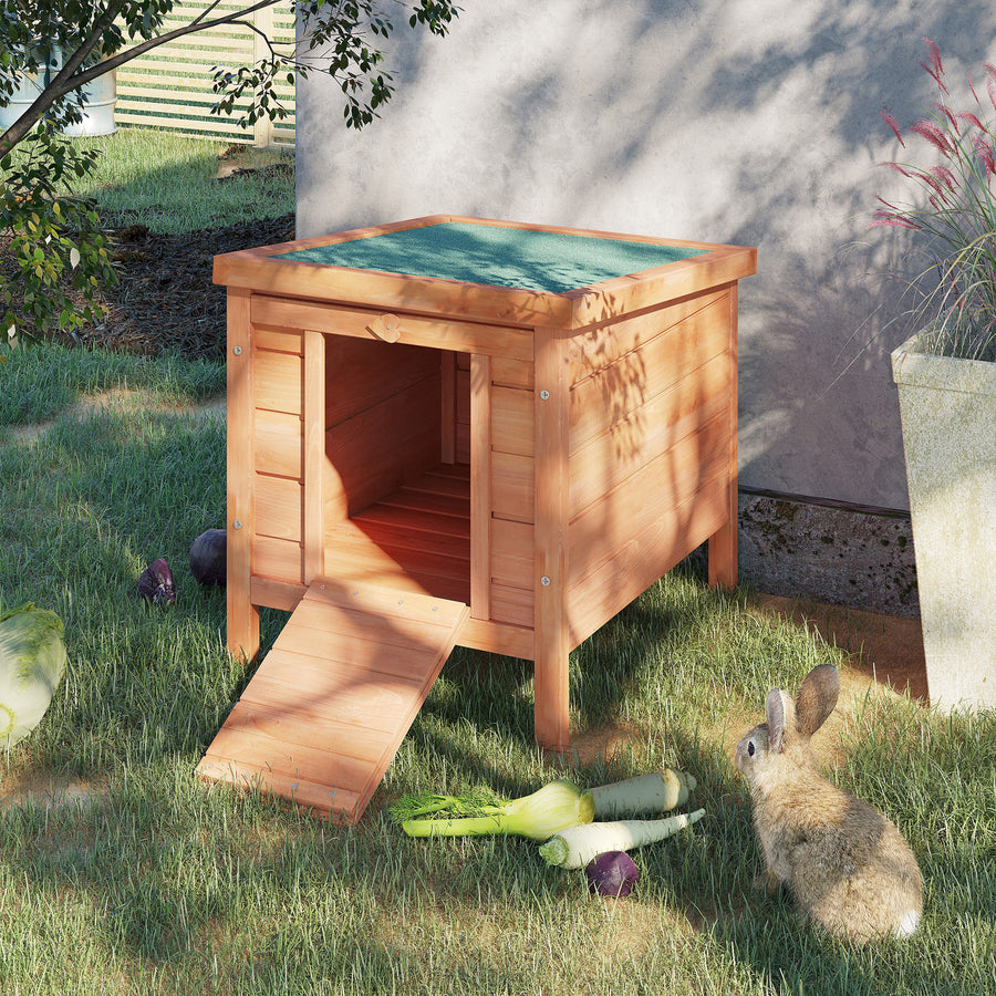 Wooden Rabbit Hutch Outdoor, Guinea Pig Hutch, Rabbit Hideaway, Cat House, Bunny Cage Small Animal House 51 x 42 x 43 cm, Natural