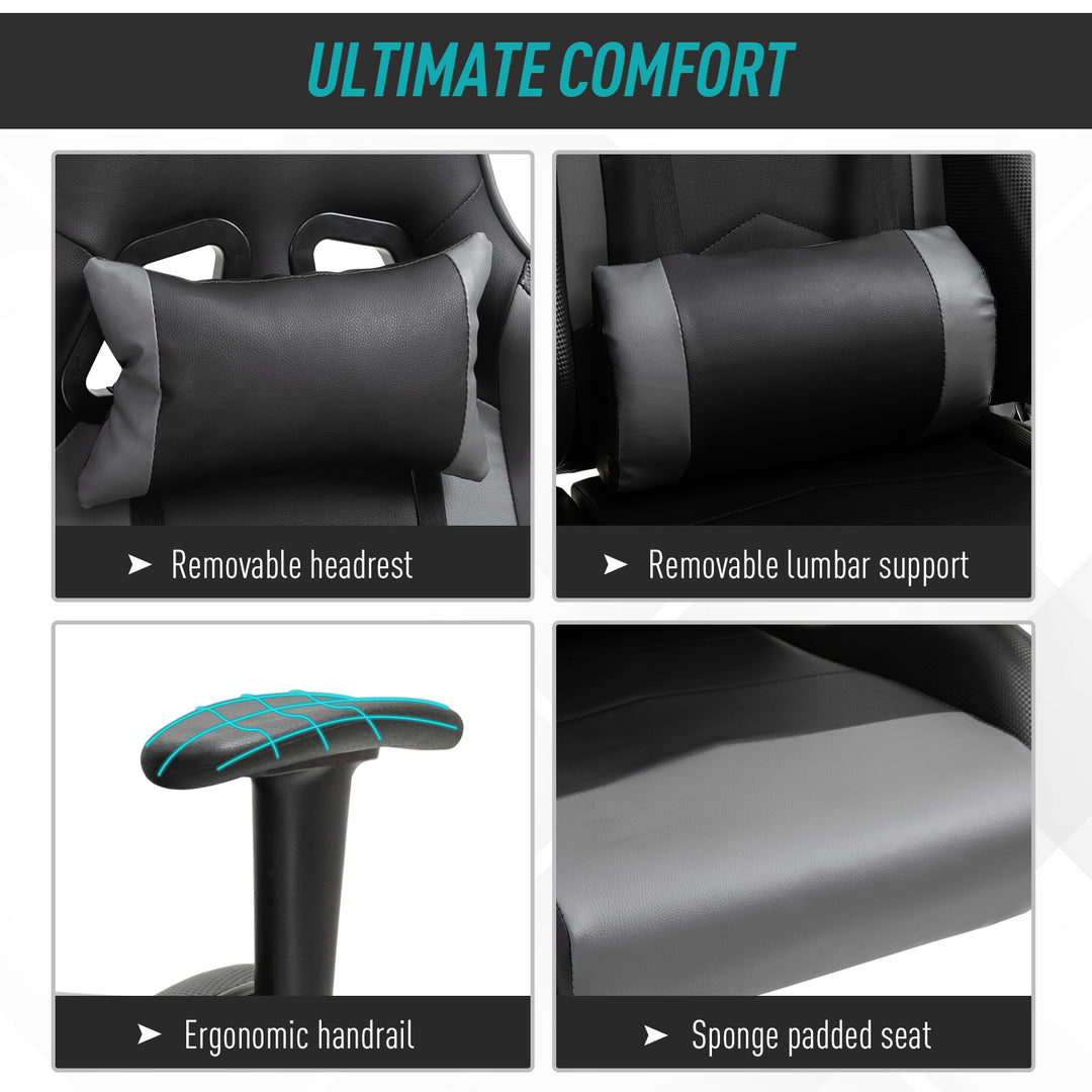 Gaming Chair, Computer Desk Chair, Racing Chair with Adjustable Height, Head Pillow and Lumbar Support for Adults, Black