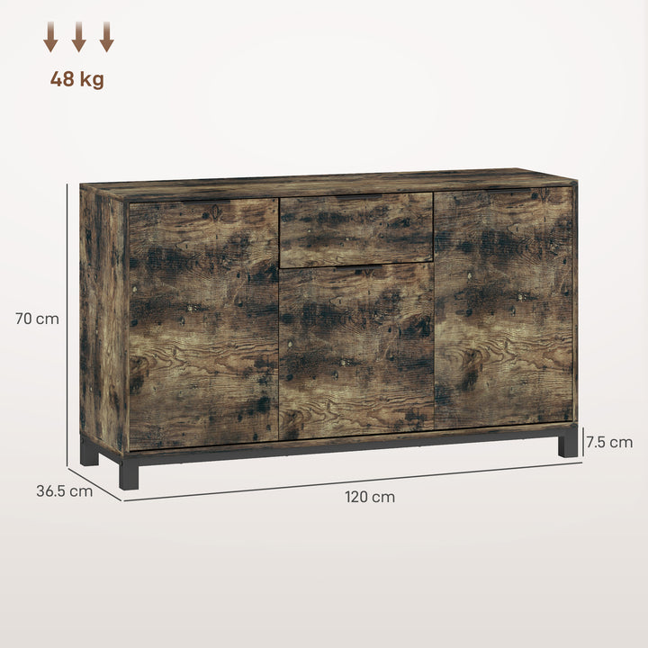 Sideboard, Industrial Storage Cabinet with Doors, Drawer, Cupboard and Adjustable Shelves for Living Room, Dining Room, Hallway, Rustic Brown