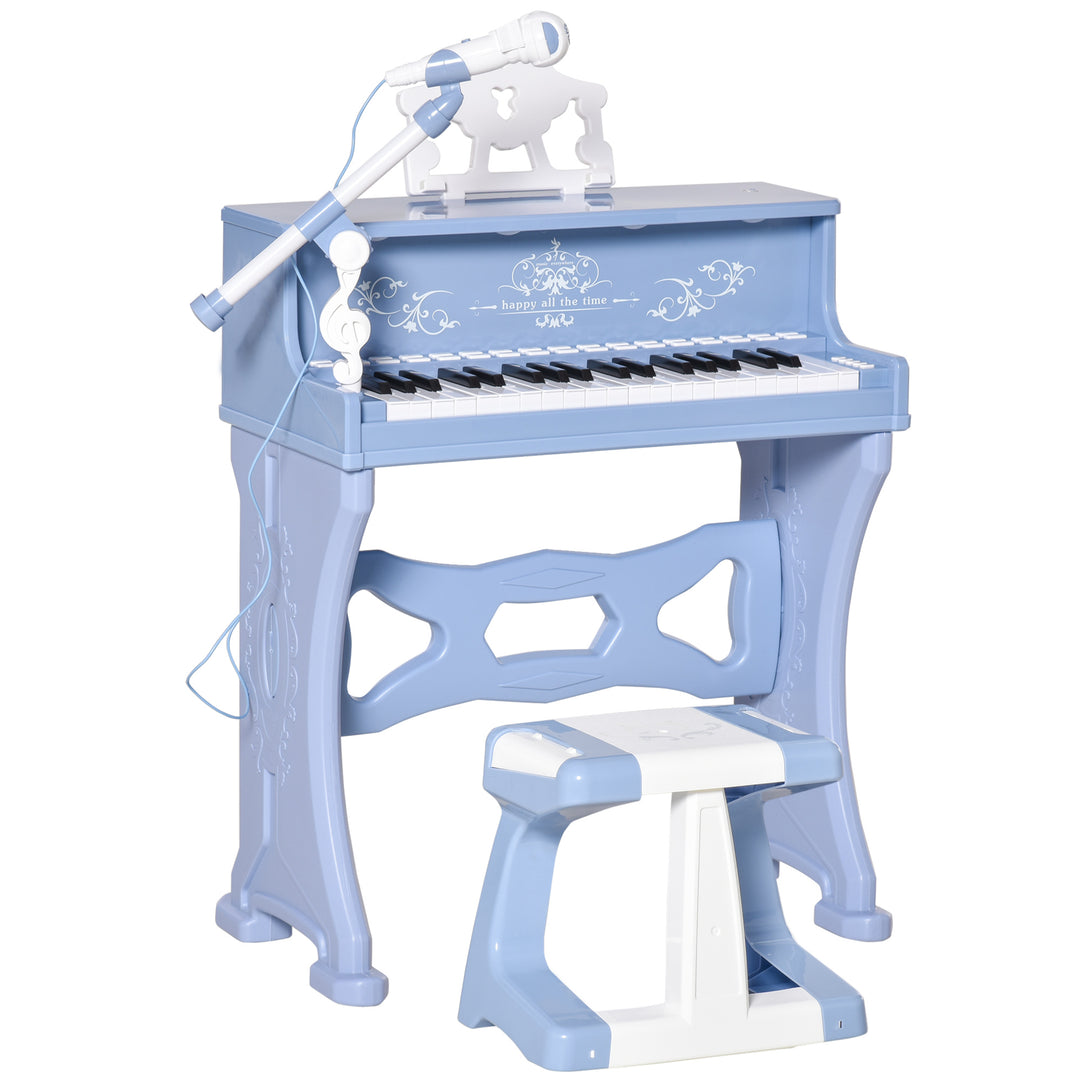 MCL 37 Keys Kids Piano Mini Electronic Keyboard Light Kids Musical Instrument Educational Game Children Grand Piano Toy Set w/Stool & Microphone & Music Stand (Blue)