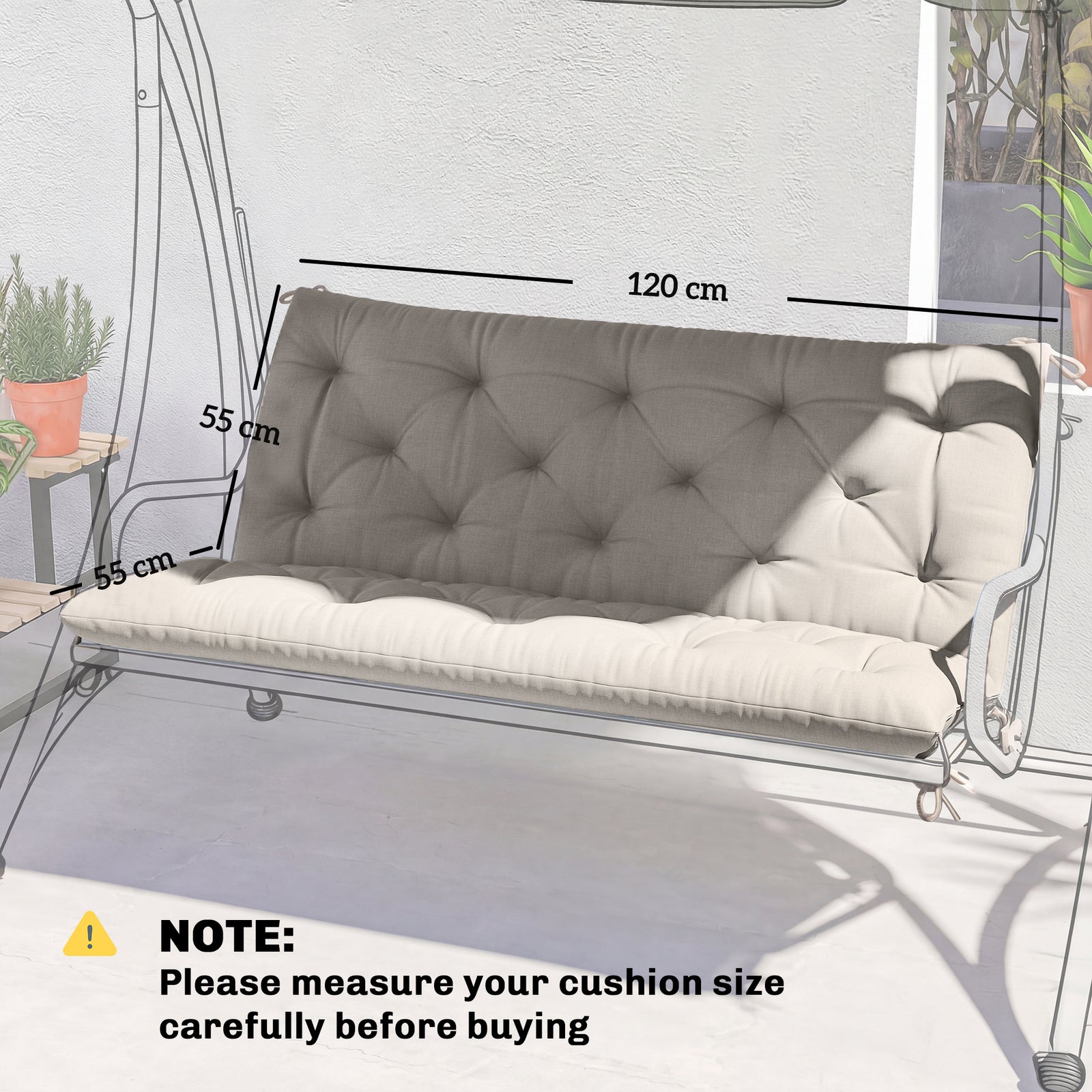 Garden Bench Cushion, 2 Seater Swing Chair Cushion, Seat Pad with Ties