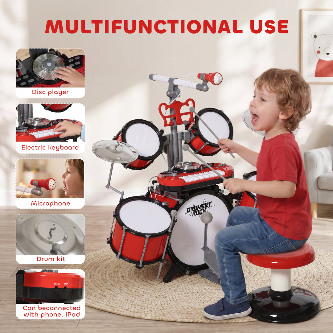 Kids Drum Set for Beginners, Drum Kit with Toy Microphone, Cymbal, Ped