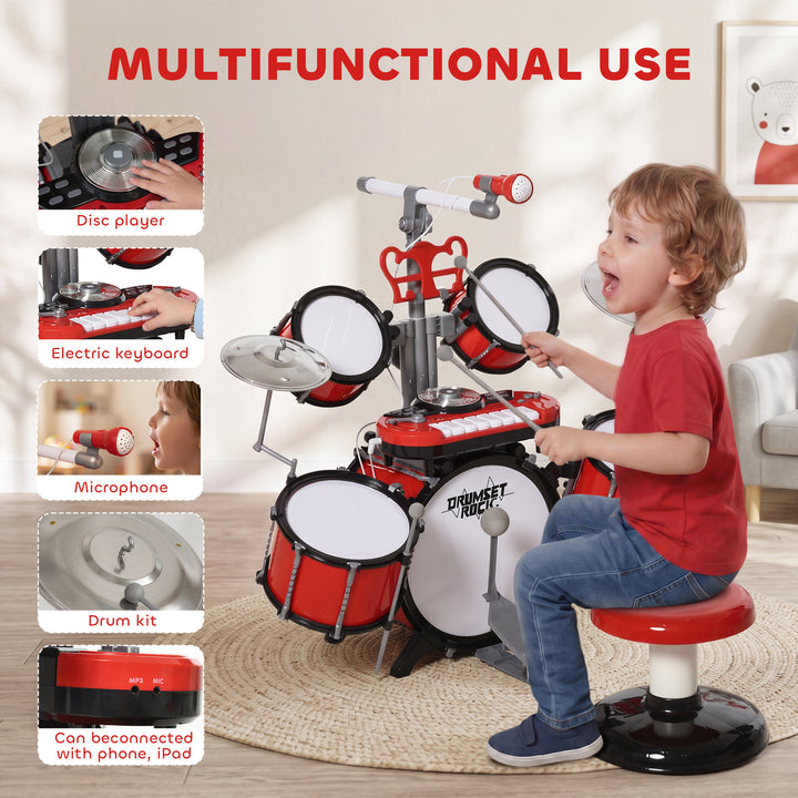 Kids Drum Set for Beginners, Drum Kit with Toy Microphone, Cymbal, Ped