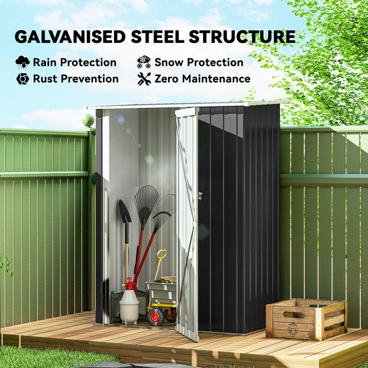 5ft x 3ft Metal Garden Storage Shed, Outdoor Tool Shed with Sloped Roof, Lockable Door for Tools, Equipment, Grey