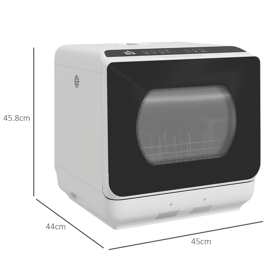 HOMCOM Table Top Dishwasher, Mini Countertop Dishwasher with 4 Place Settings, 6 Programmes, 6L Water Tank, Touch Control, LED Display | Aosom UK