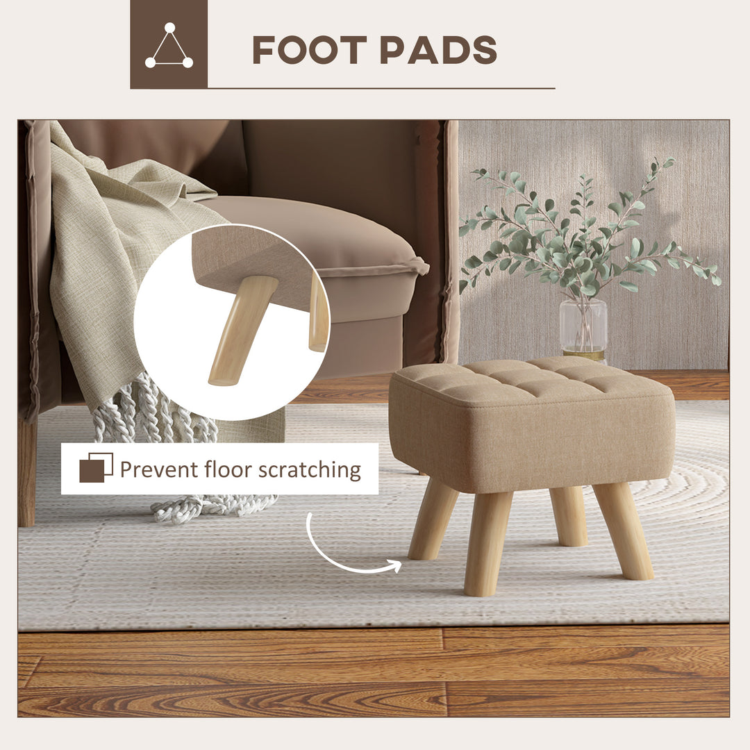 Linen-Look Square Padded Footstool - Brown