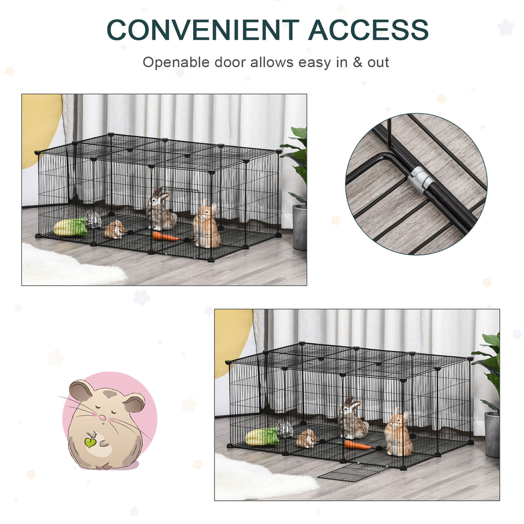 PawHut DIY Pet Playpen, Small Animal Metal Cage with Door, 22 Pieces, for Bunny, Chinchilla, Hedgehog, Guinea Pig | Aosom UK