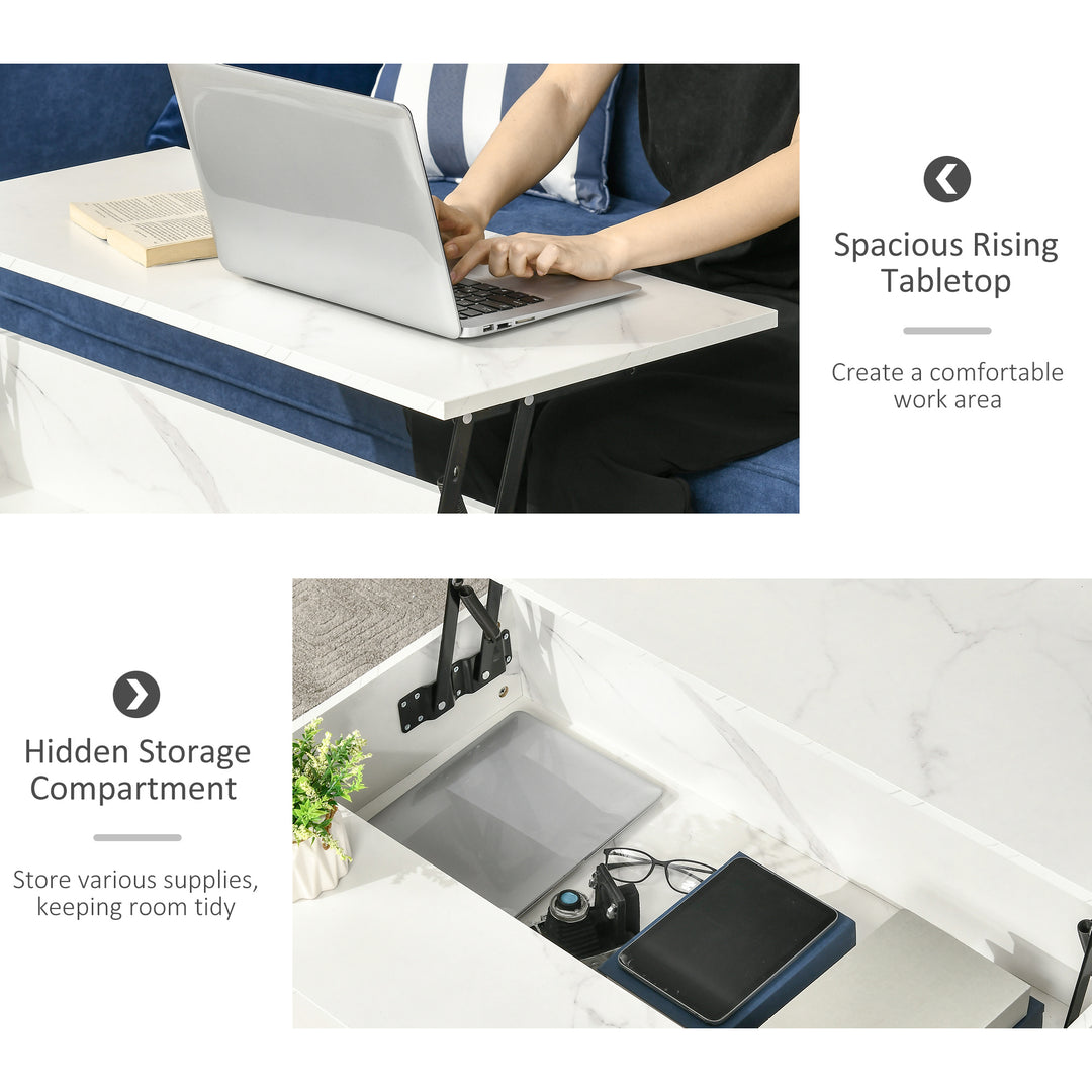 MCL Modern Lifting Coffee Table with Hidden Compartment, Storage Coffee Table for Living Room, Faux Marble White