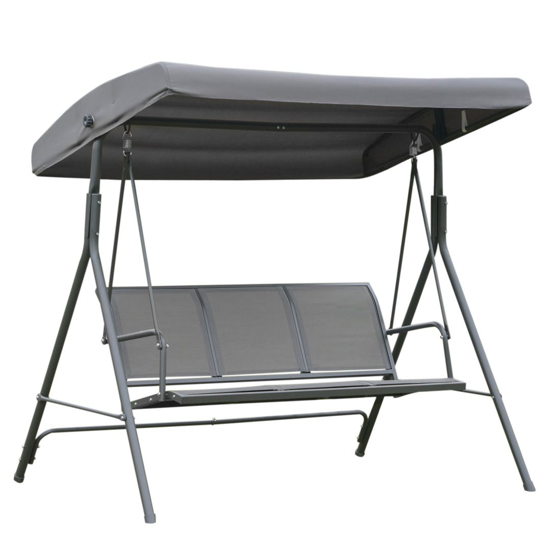 3 Seater Swing Chair, Garden Swing Bench with Canopy, Breathable Mesh Seat and Heavy Duty Steel Frame for Patio, Yard, Grey