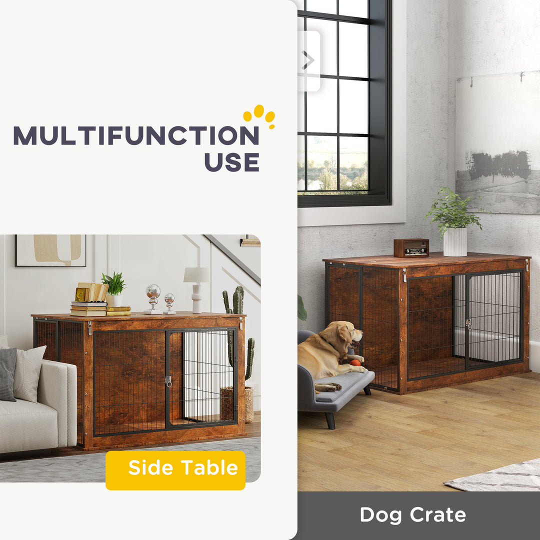 Dog Crate Furniture with Openable Top, Two Doors, for Extra Large Dogs, Rustic Brown