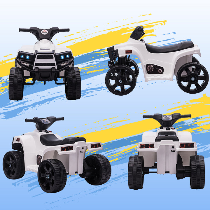 6V Kids Electric Ride on Car, ATV Toy, Quad Bike with Headlights, Horn, for Toddlers 18-36 Months White
