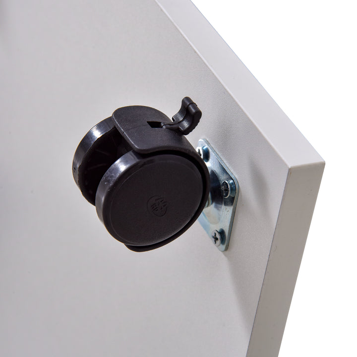 MCL C-Shape End Table Unique Storage Unit w/ 2 Shelves 4 Wheels Freestanding Home Furniture Cabinet Square White