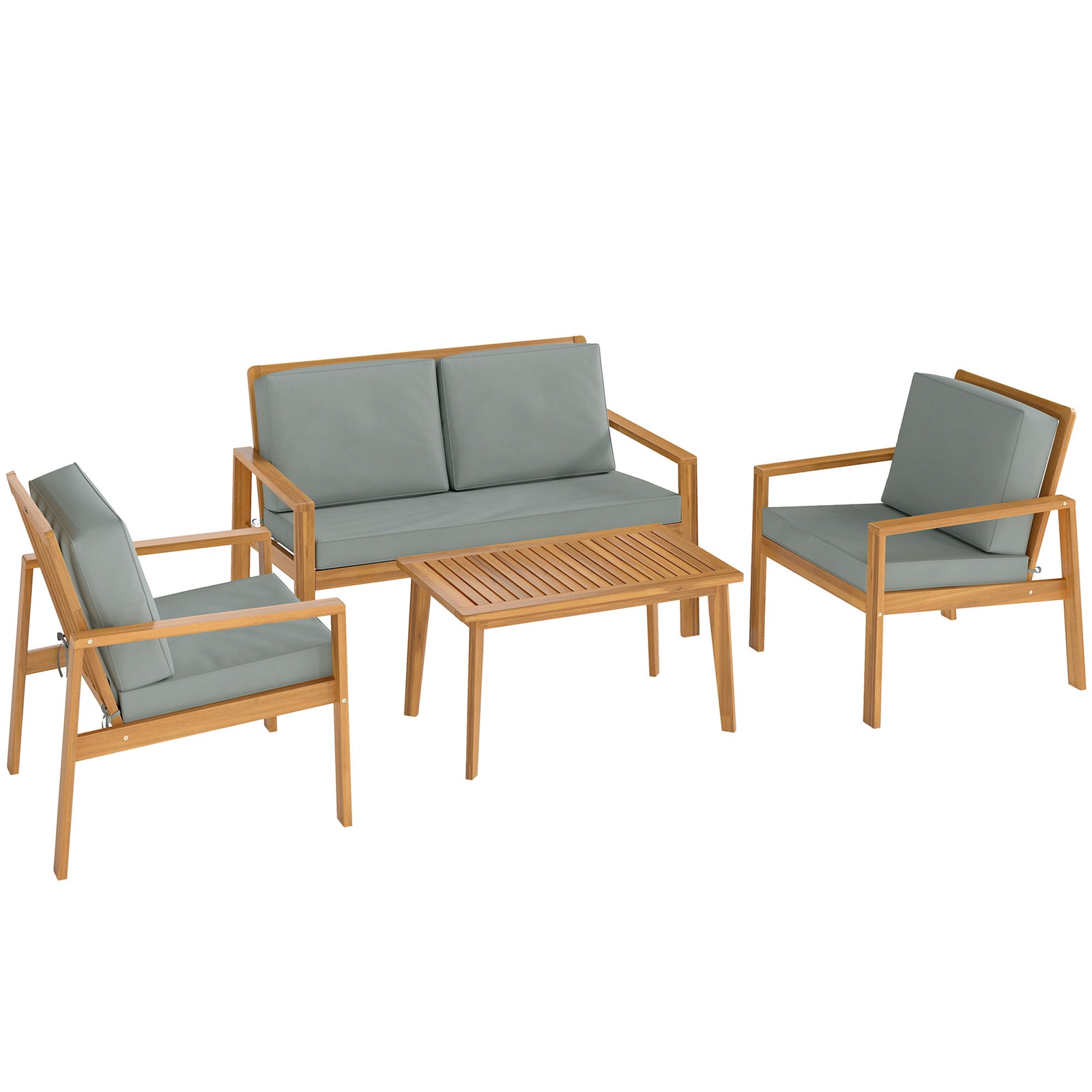 4-Piece Wooden Garden Furniture Set with Cushions - Teak