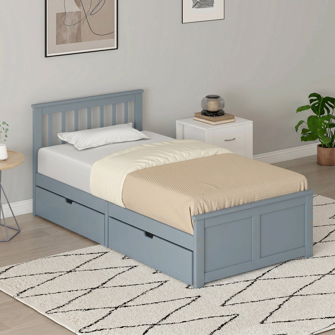 Pine Storage Bed, 3ft Single Solid Wooden Bed Frame with Drawers, Head