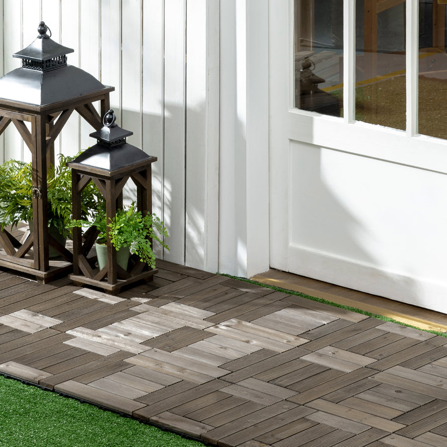 27 Pcs Wooden Interlocking Decking Tiles, 30 x 30 cm Outdoor Flooring Tiles, 2.5㎡ per Pack, for Patio, Balcony, Terrace, Hot Tub, Charcoal Grey