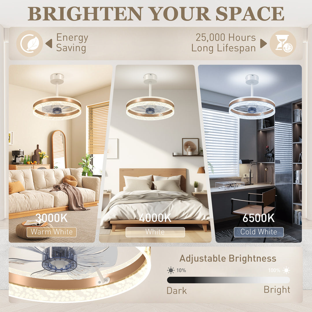 Ceiling Fan with LED Light and Remote - Gold Tone