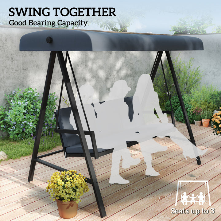 Three-Seat Garden Swing Chair, with Adjustable Canopy - Dark Grey