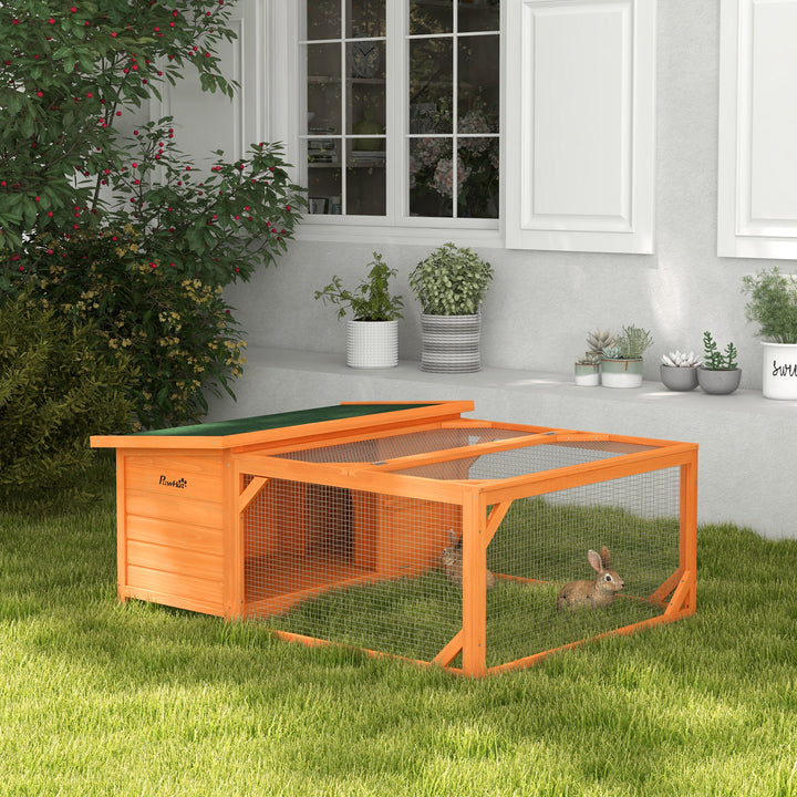 MCL Rabbit Hutch Outdoor Guinea Pig Hutch with Run Small Animal Off-ground Duck House Hideaway Backyard with Openable Roof 125.5 x 100 x 49cm Orange