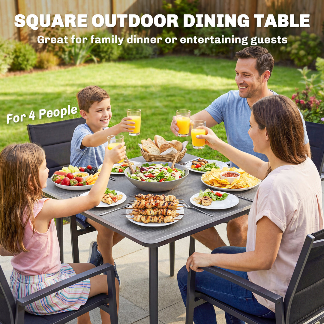 Garden Dining Table for 4, 85 cm Square Outdoor Table with Umbrella Ho