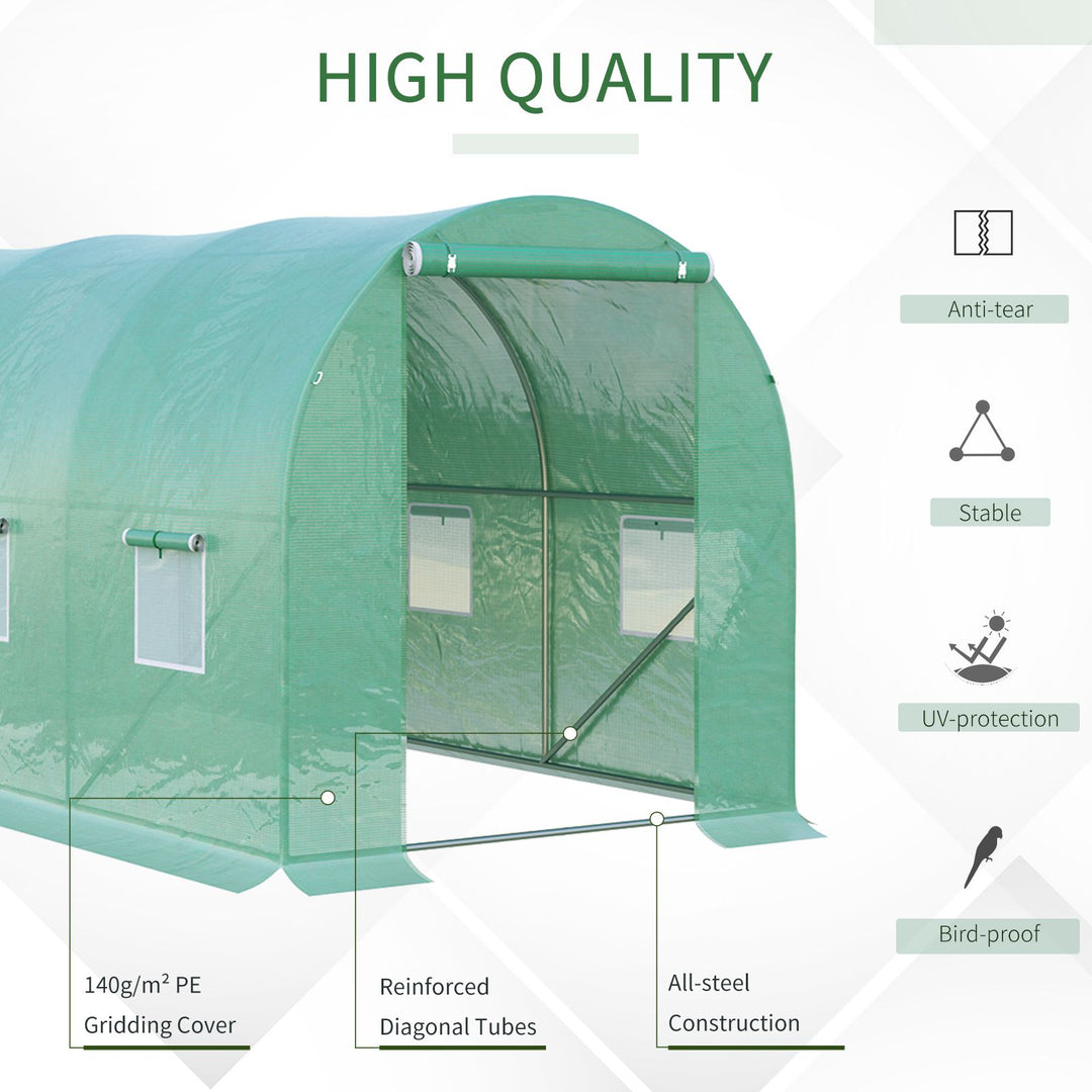 4 x 2 x 2 m Polytunnel Greenhouse with Roll-up Door and 6 Mesh Windows, Walk-in Garden Tunnel Warm House Tent with UV-resistant PE Cover and Galvanised Steel Frame, Green