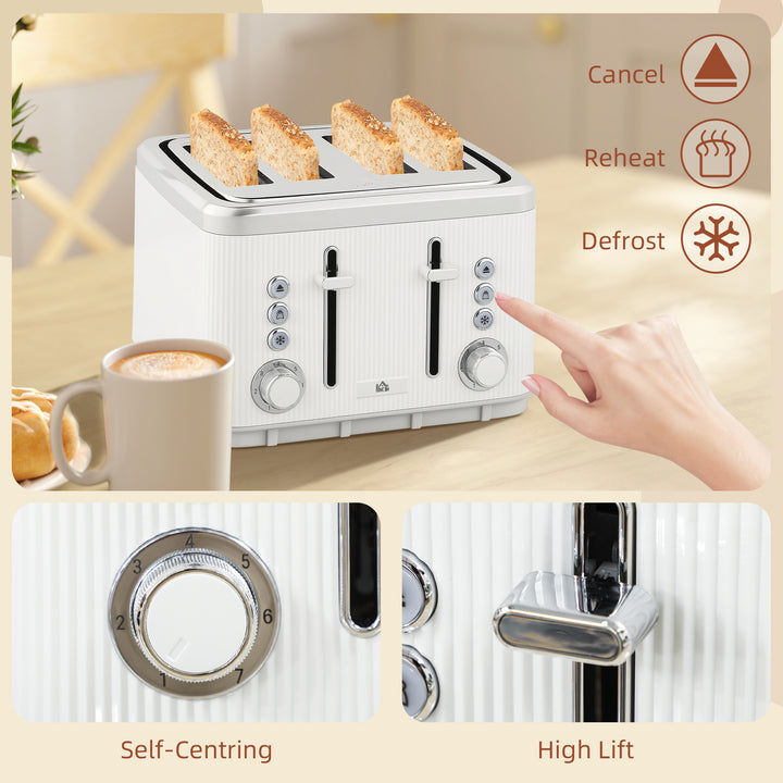Electric Kettle and Toaster Set, 3000W 1.7L UK Strix Thermostat Rapid Boil Jug Kettle with Limescale Filter, Cool Touch Body, 4 Slice Toaster with 7 Browning Controls, Crumb Tray, White