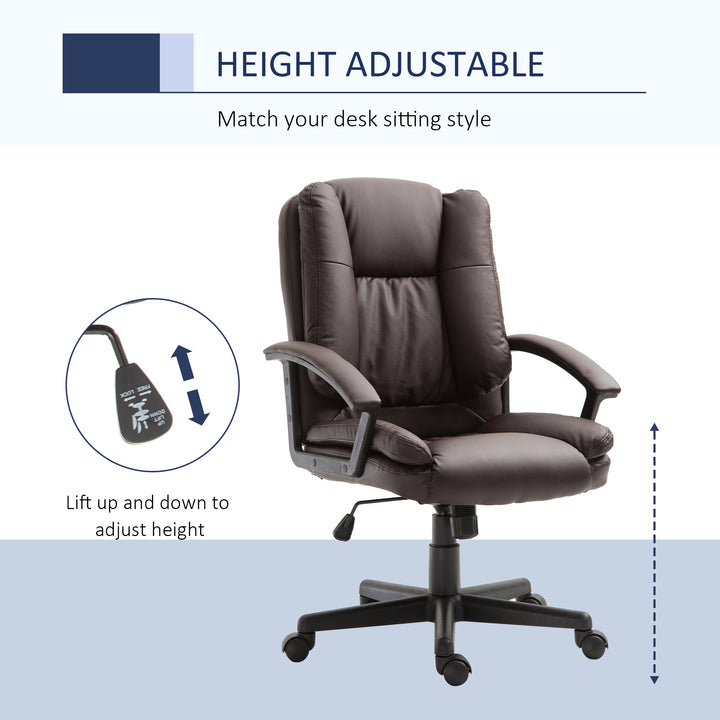 Office Chair, Computer Desk Chair, Mid Back Executive Chair with Adjustable Height and Swivel Rolling Wheels for Home Study, Brown