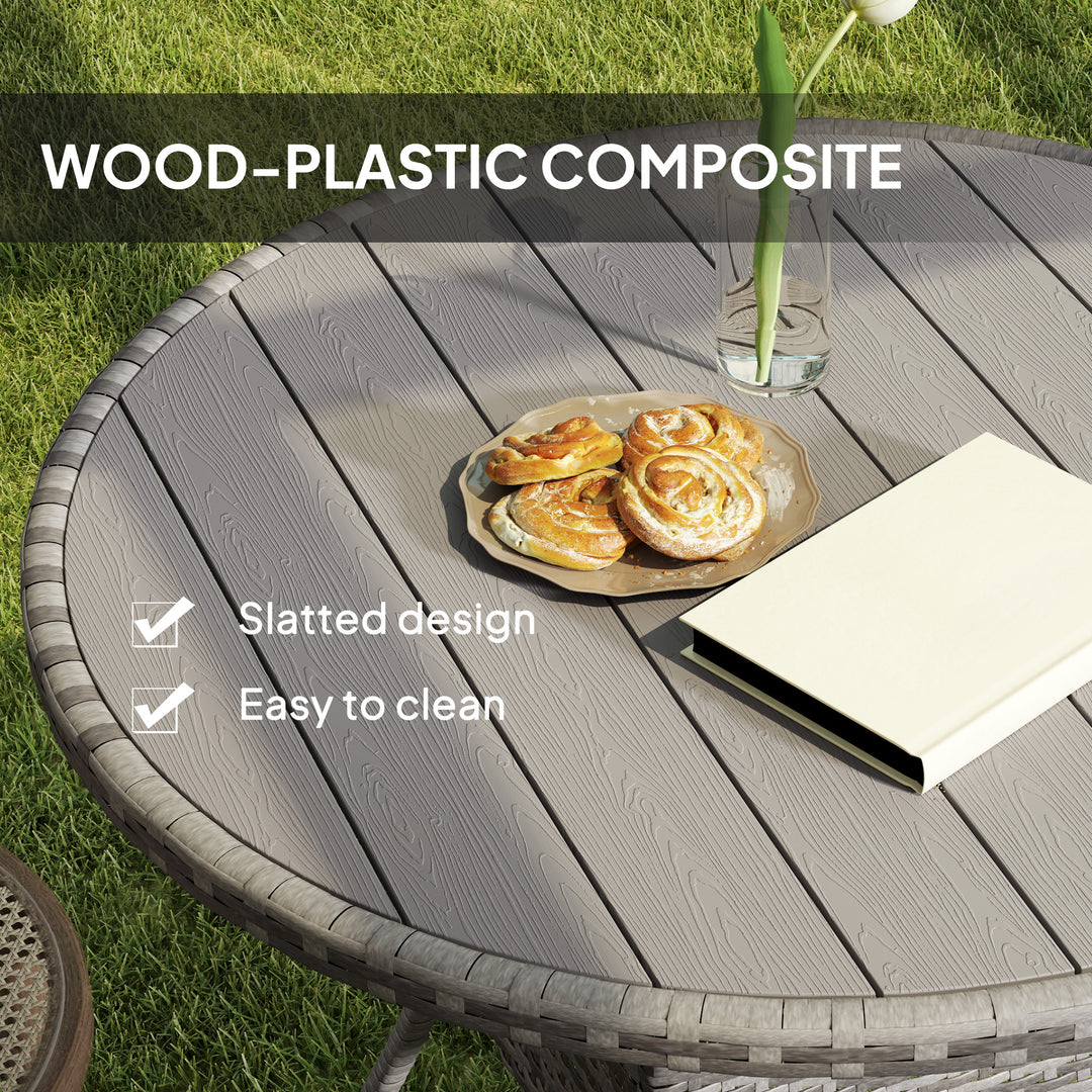 90cm Four-Person Wood-Effect Rattan Table - Grey