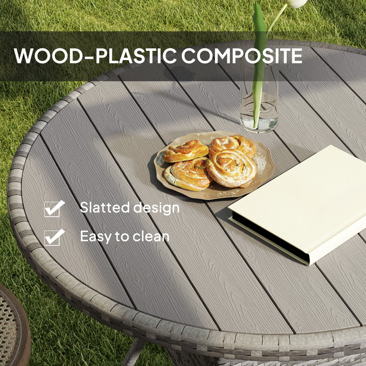 90cm Four-Person Wood-Effect Rattan Table - Grey