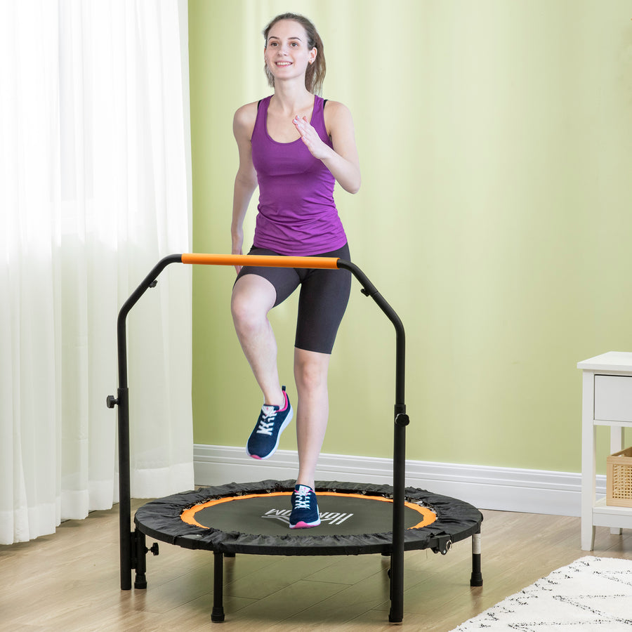 40" Foldable Mini Fitness Trampoline, with Adjustable Foam Handle, Orange