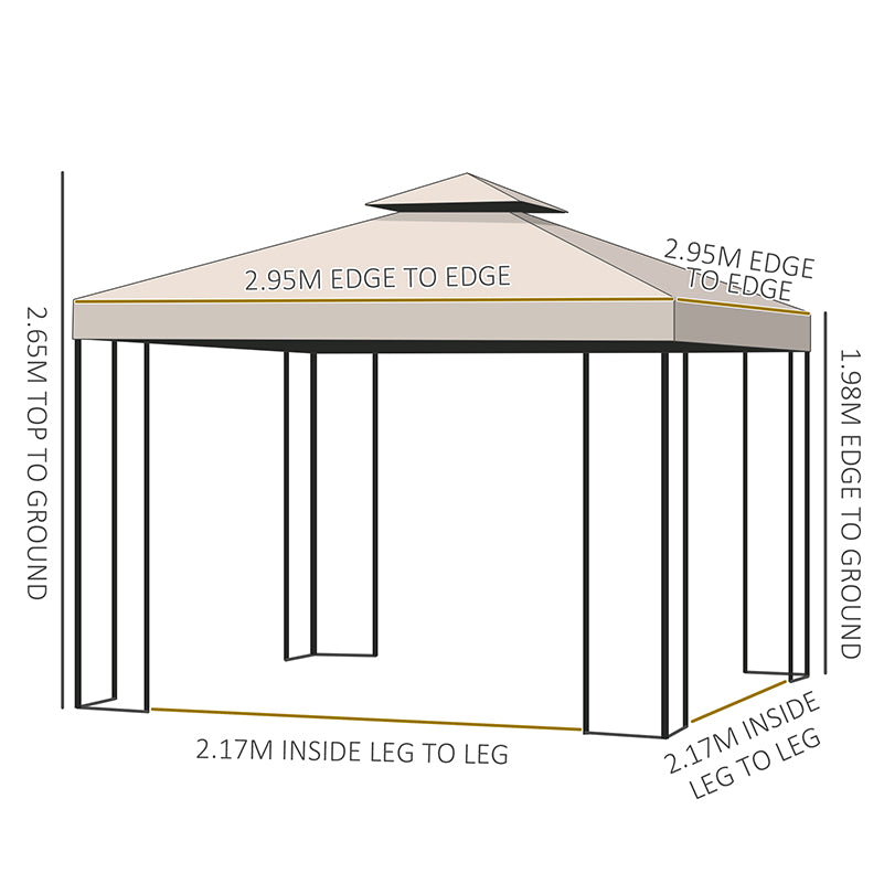 MCL 3 x 3 m Garden Gazebo Double Roof Marquee Patio Wedding Party Tent Canopy Shelter with Sidewalls, (Beige)