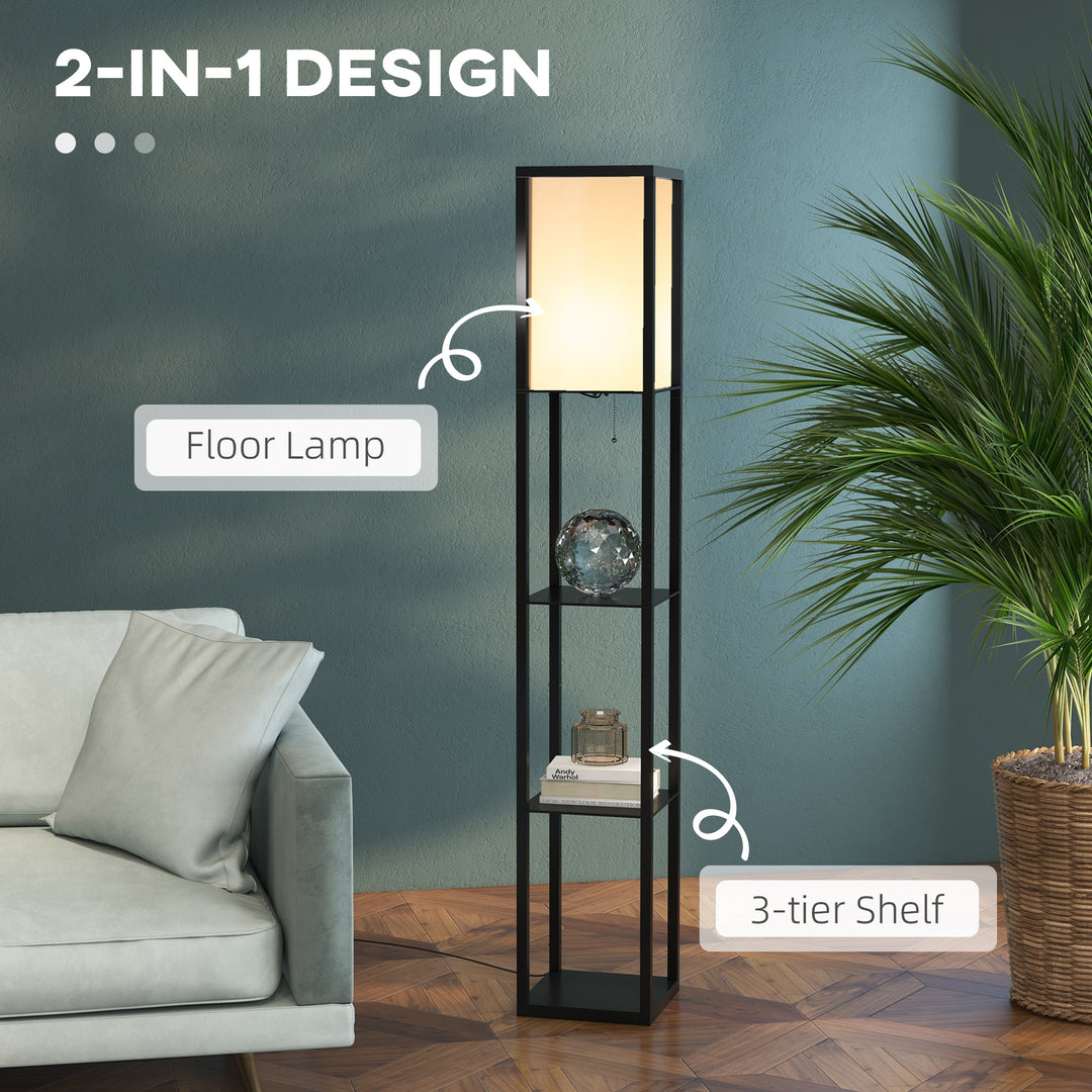 Floor Lamp with Shelves and Top Light, Modern Corner Standing Lamp for Living Room, Bedroom, Bulb not Included, Black