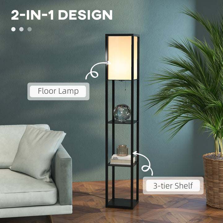 Floor Lamp with Shelves and Top Light, Modern Corner Standing Lamp for Living Room, Bedroom, Bulb not Included, Black