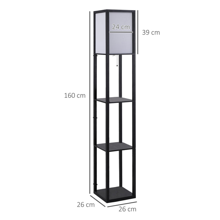Floor Lamp with Shelves and Top Light, Modern Corner Standing Lamp for Living Room, Bedroom, Bulb not Included, Black