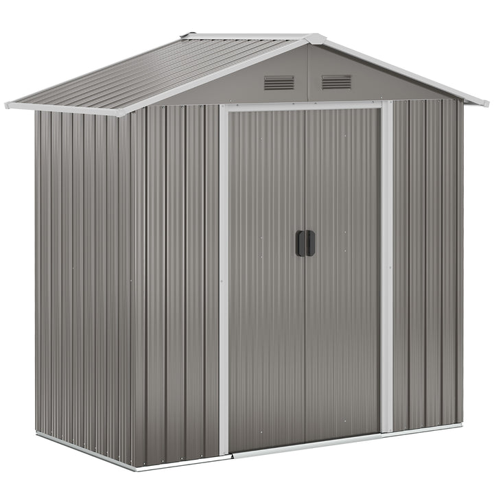 Outsunny 6.5ft x 3.5ft Metal Garden Storage Shed for Outdoor Tool Storage with Double Sliding Doors and 4 Vents, Grey | Aosom UK