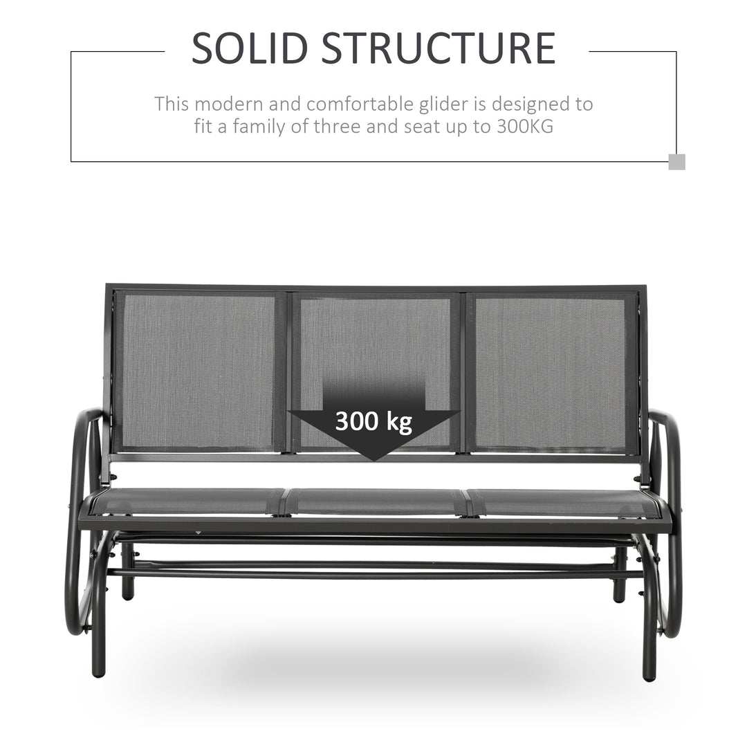 3-Seat Glider Rocking Chair for 3 People Garden Bench Patio Furniture Metal Frame, Grey