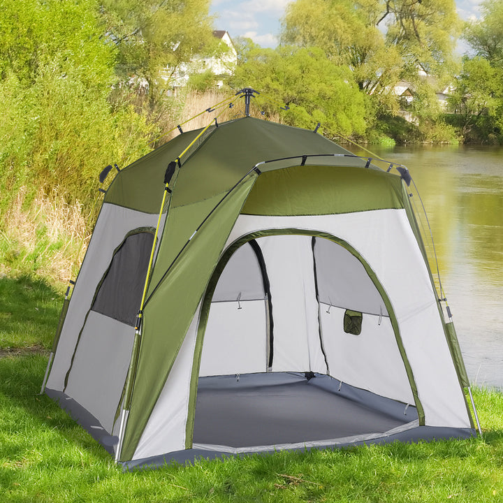 Outsunny 4 Person Automatic Camping Tent, Outdoor Pop Up Tent, Portable Backpacking Dome Shelter, Green | Aosom UK