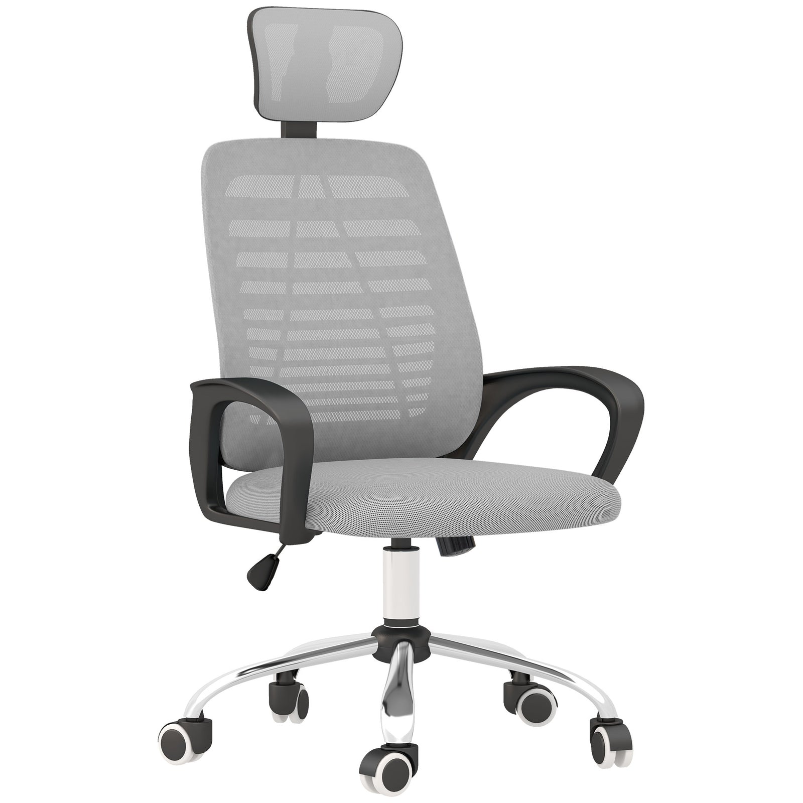 Ergonomic Office Chair, Mesh Desk Chair with Rotatable Headrest, Lumbar Back Support, Armrest, Grey