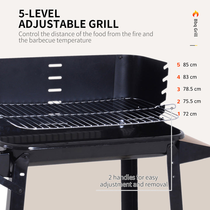 Trolley Charcoal BBQ Barbecue Grill Outdoor Patio Garden Heating Smoker with Side Trays Storage Shelf and Wheels