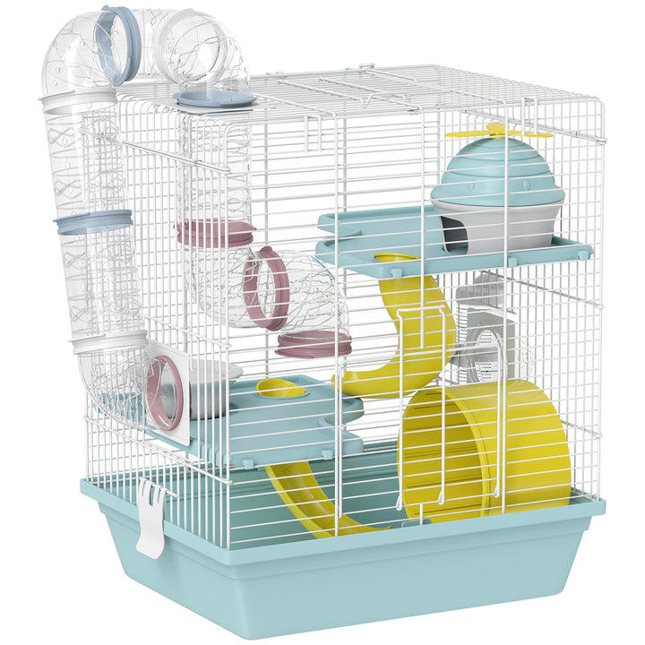 3-Level Hamster Cage with Exercise Wheel, Water Bottle, Food Bowl, for