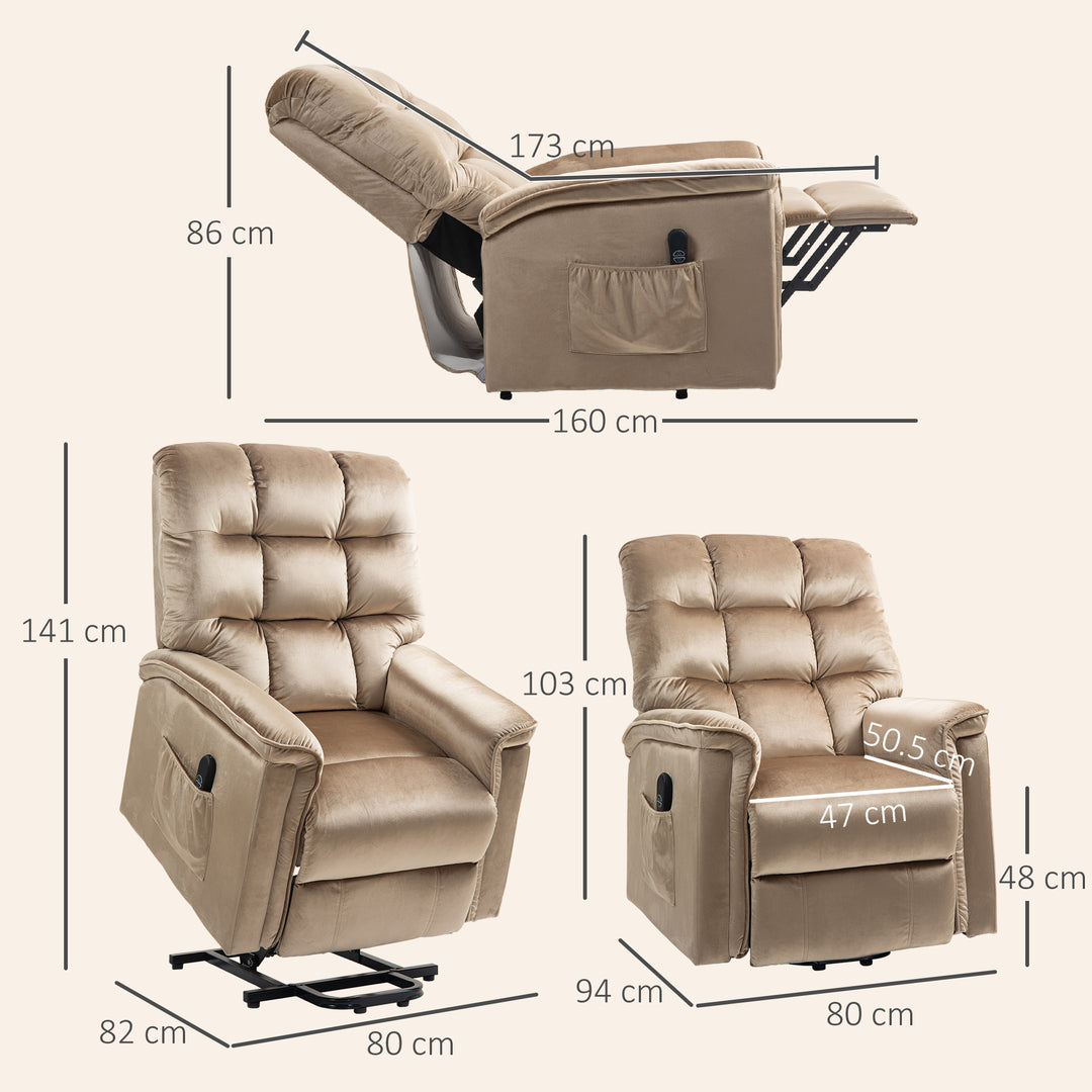 Velvet-Feel Electric Lift Recliner Chair - Brown