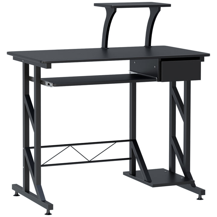 MCL Computer Desk with Display Stand, Sliding Keyboard Tray Drawer and Host Box Shelf Home Office Workstation Black